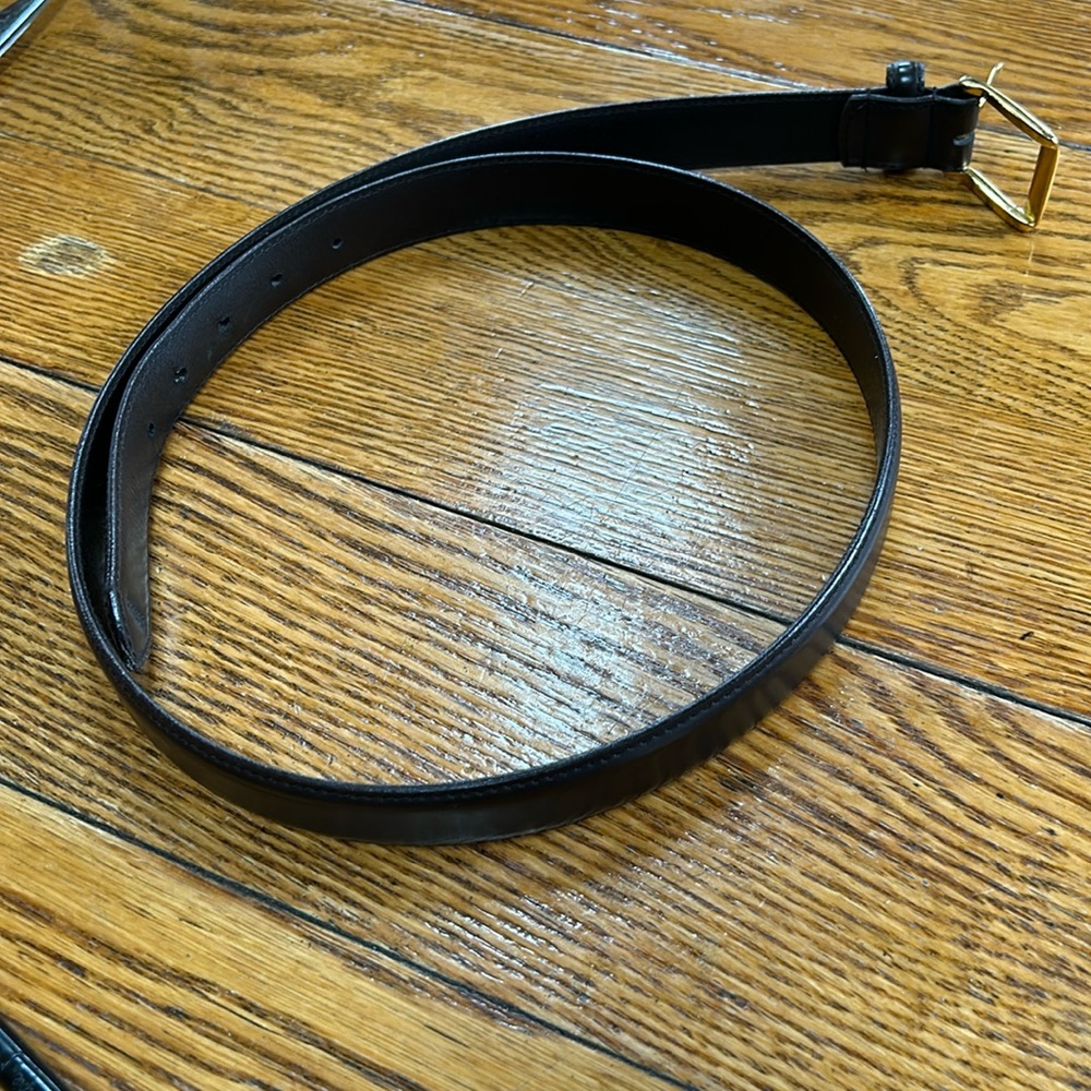 Brown men’s belt, size 40, gold buckle.  Crazy Horse Finish, Leather lining.